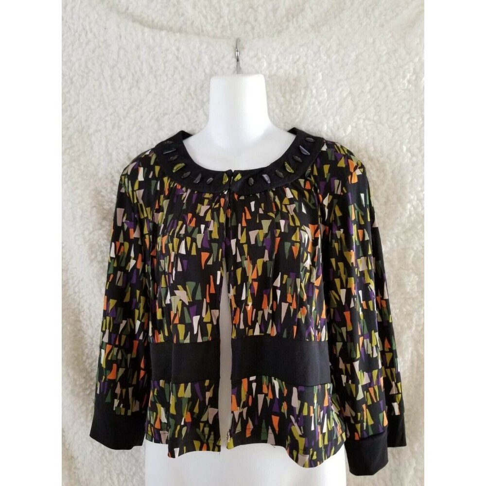 R & K Black Band Sleeveless Knee Length Dress & Jacket Size Medium Triangles